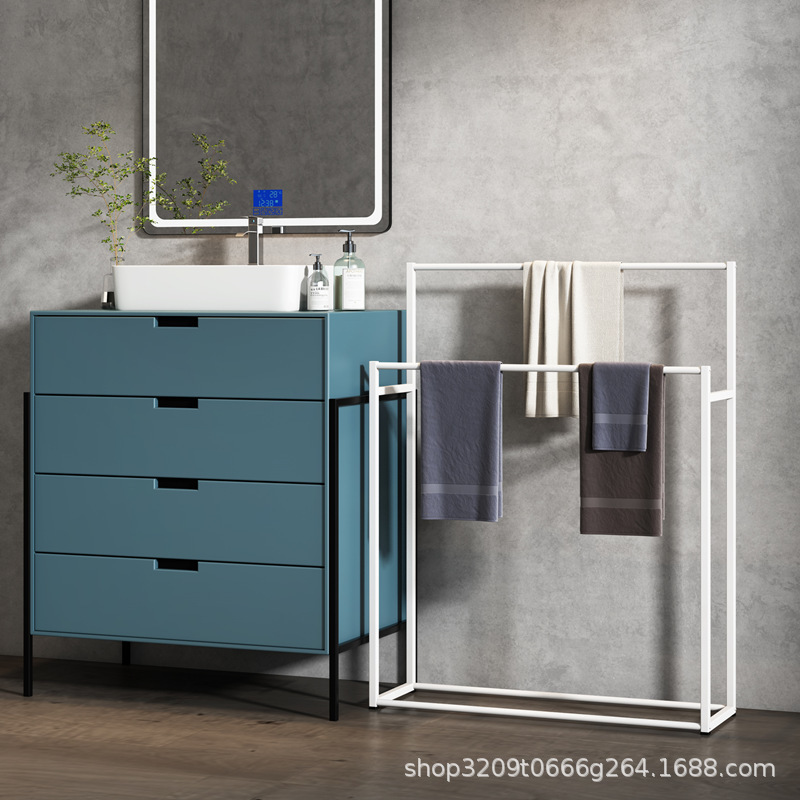 Punch-libre piso de baño estante de la toalla de almacenamiento baño Baño toalla trapo rack metal percha