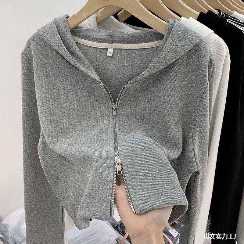 Демисезонная куртка с капюшоном, вязанный кардиган на молнии, коллекция 2023