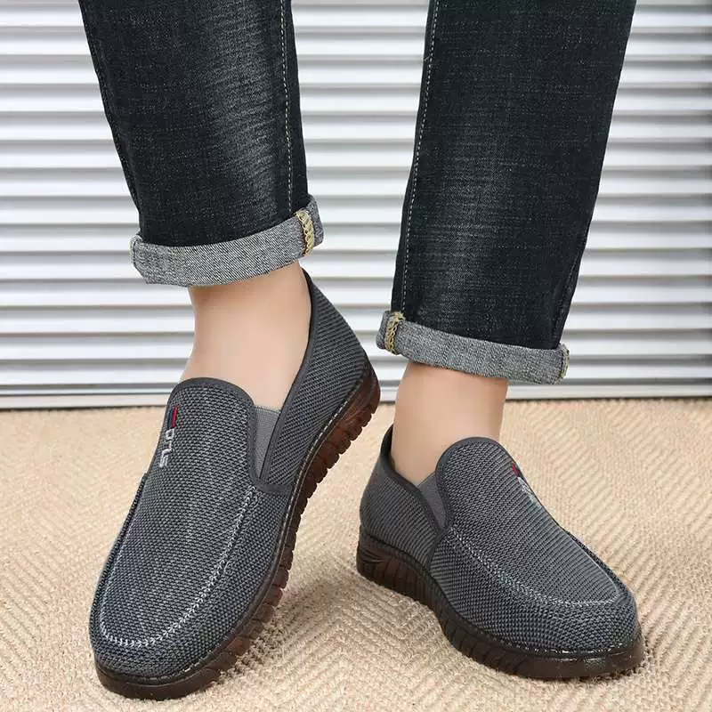 Мужские парусиновые туфли на прочной резиновой подошве, новые повседневные туфли без шнуровки в стиле Пекина, дышащие туфли для папы на мягкой подошве.