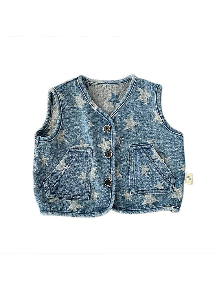 INS ropa para niños en línea celebridad Niños y niñas chaleco estrella primavera y otoño salida bebé casual Chaleco de mezclilla a juego