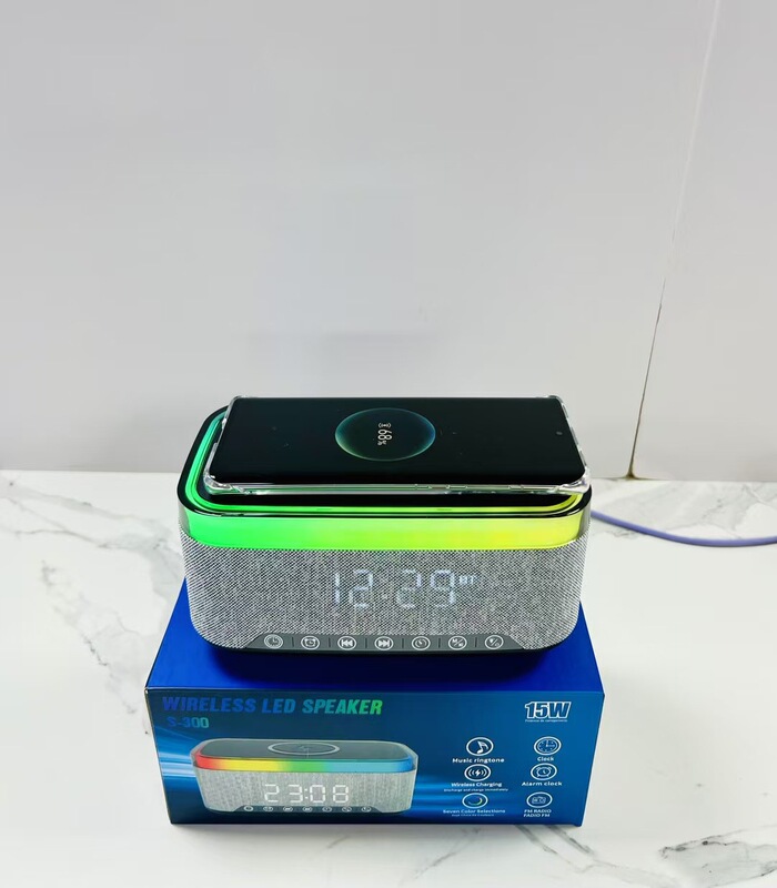 新型ホワイトノイズbluetoothスピーカー無線充電デジタル時計目覚まし時計三合一無線充電雰囲気ランプ音響|undefined