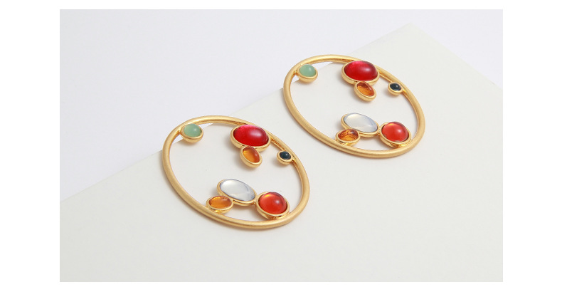 1 Pair Retro Color Block Plating Alloy Gold Plated Ear Studs display picture 3