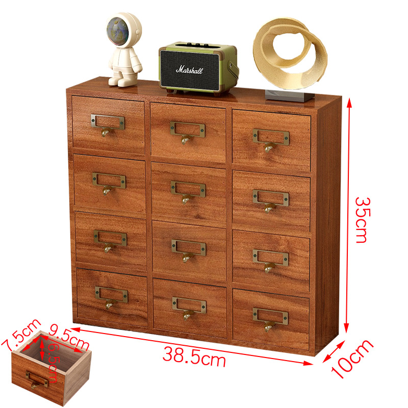 Caja de almacenamiento de té de cajón de madera vintage caja de joyería de escritorio caja de organización de joyería multi-capa rectangular pequeño gabinete