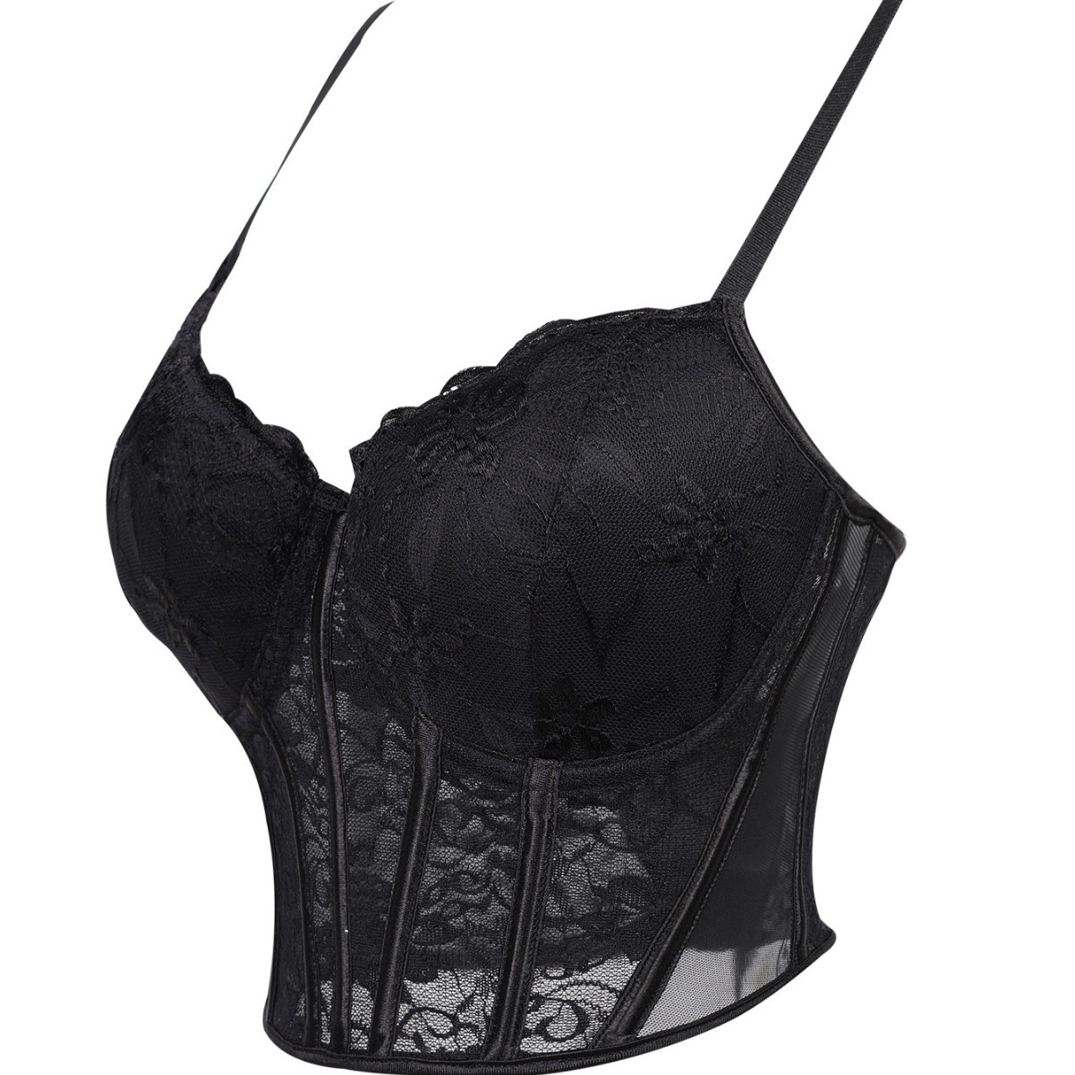 Francés de malla negra transpirable sexy con tazas caliente temperamento cabina delgada pura desear cabina superior mercancías transfronterizas