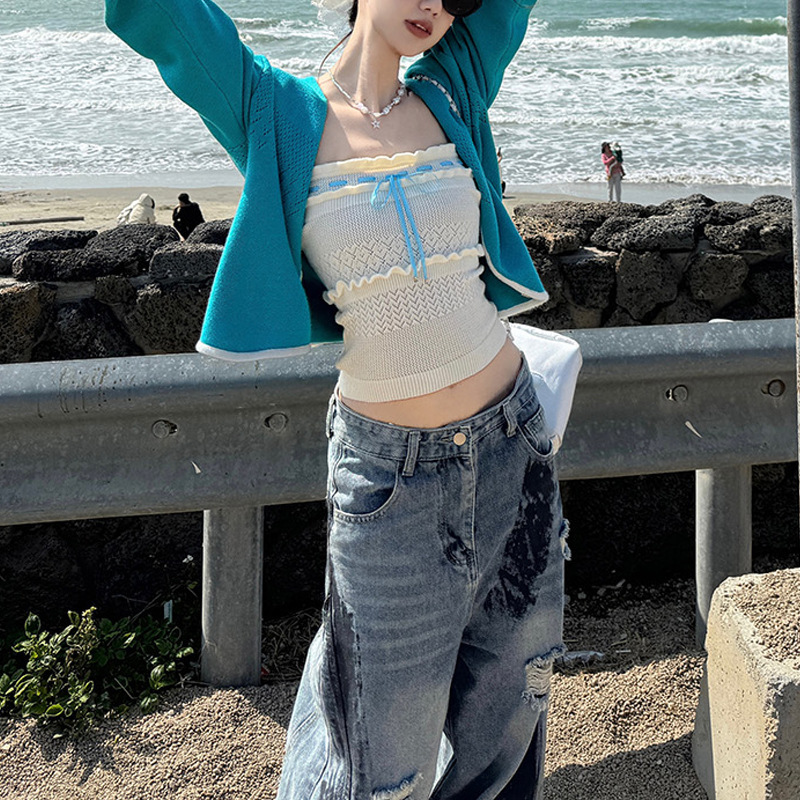 锦倩 奈莉甜酒 设计感针织开衫上衣女修身抹胸吊带背心套装秋2025|undefined