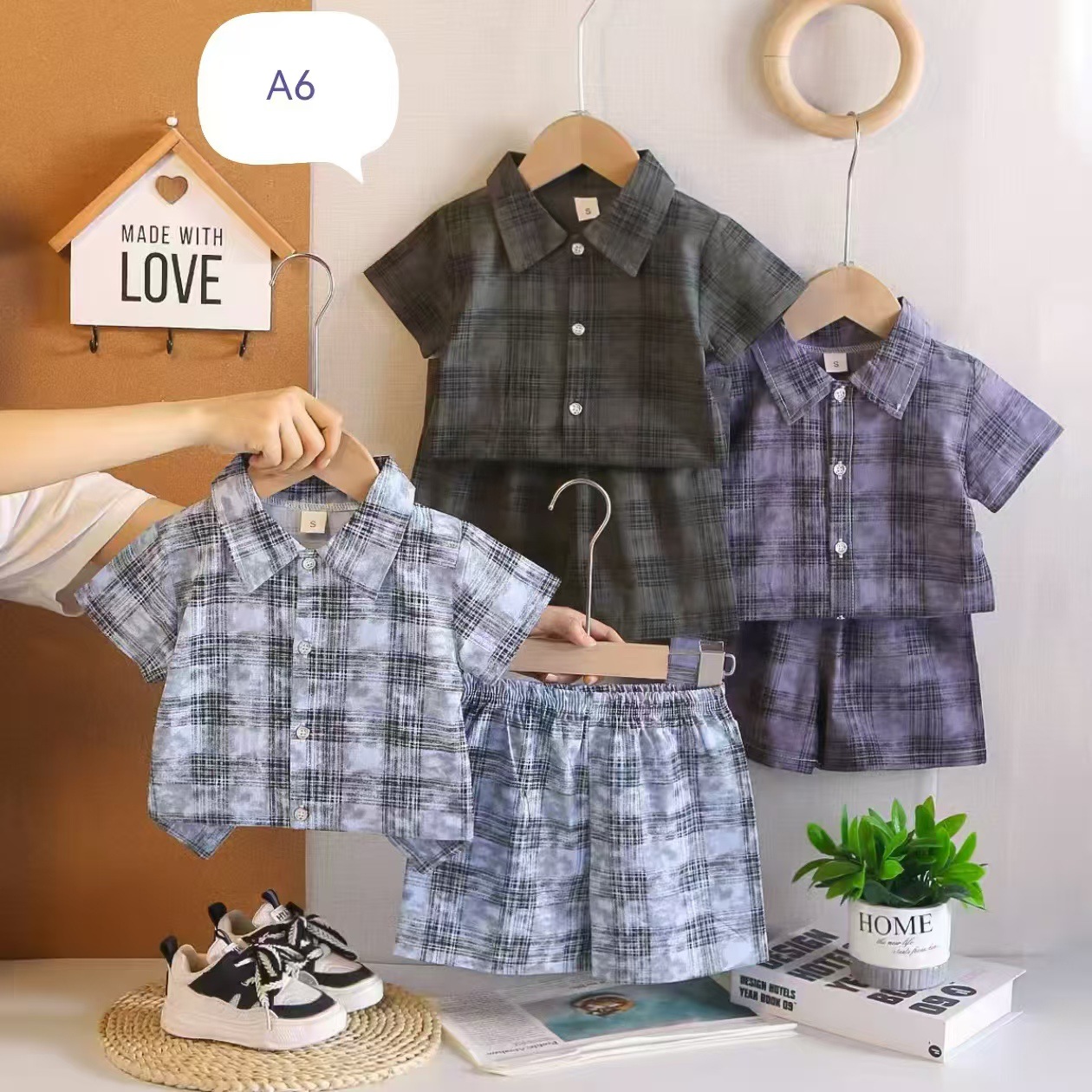 Completo estivo da bambino in cotone di alta qualità, maniche corte, due pezzi, morbido e casual, ideale per neonati e bambini._voghion.com
