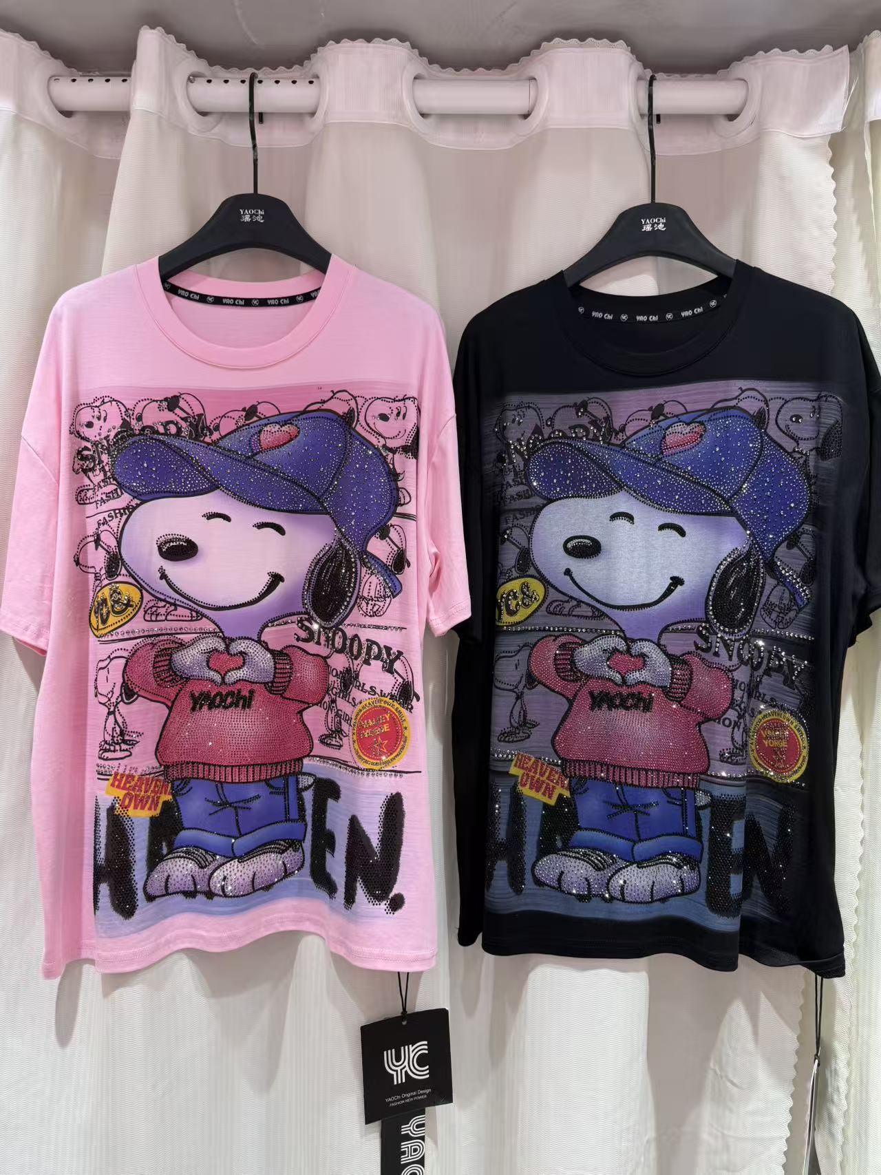 Transfronterizos de tamaño grande marca de moda Snoopy impresión de diamante caliente suelta camiseta de manga corta de mujeres coreanas de dibujos animados 2026 nuevo image 5