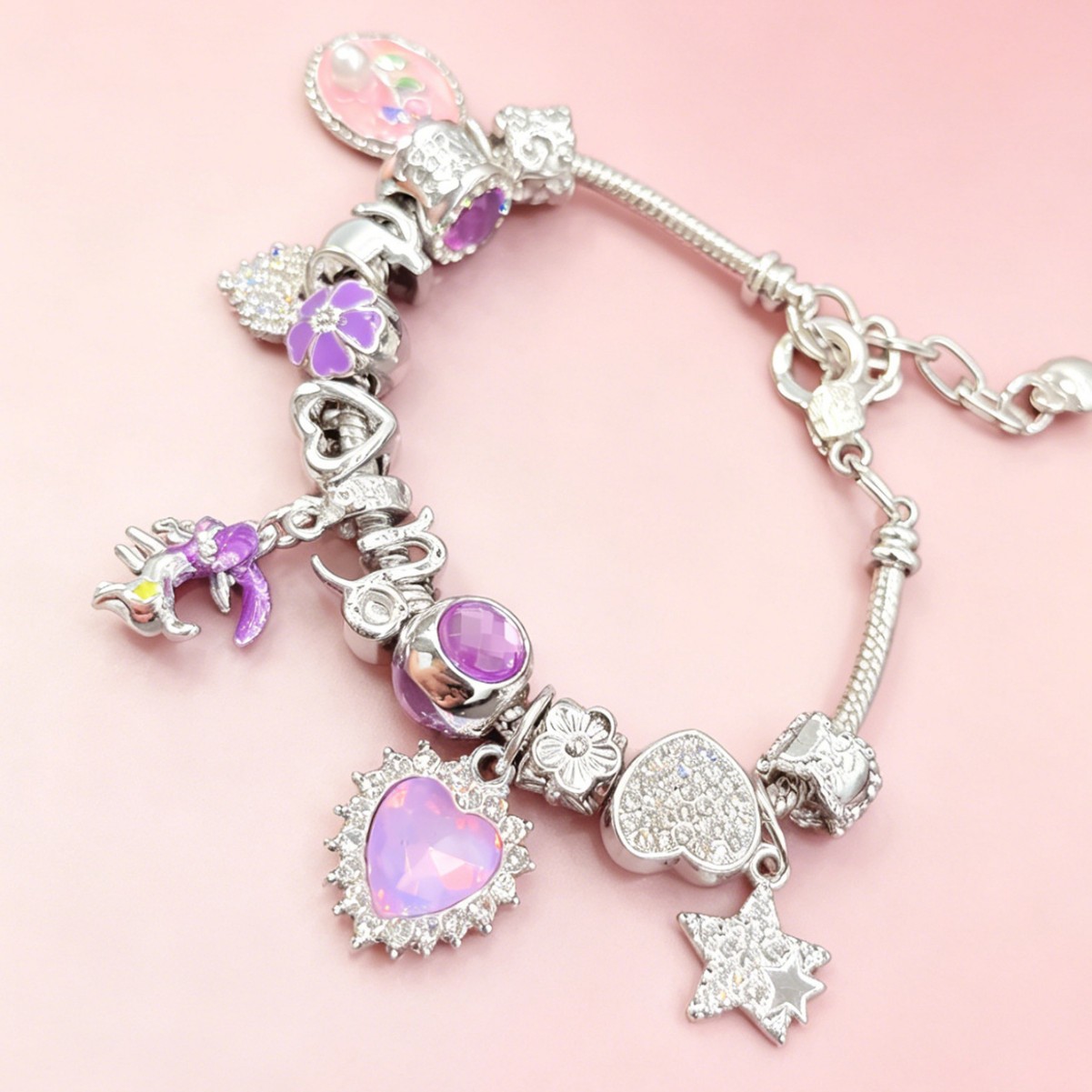 Pan brazalete DIY Capricornio brazalete diamante amor rosa pentagramas notas flores joyas de moda image 3