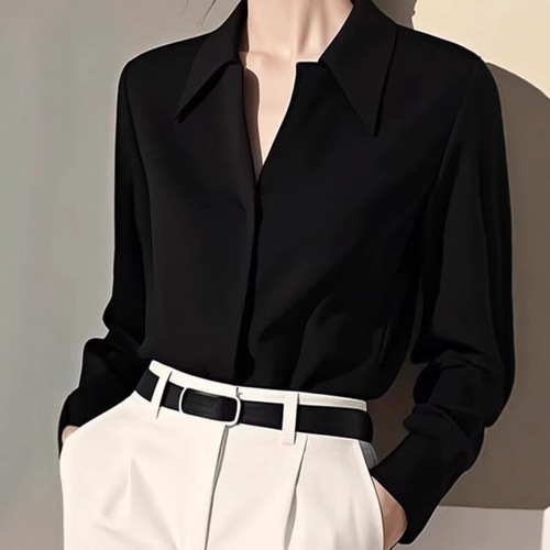 Stylish Retro Stunning Wine Red Collared Long-Sleeve Shirt for Women - Spring and Autumn New Arrival with a Sense of Elegance, Very Good Looking, Hides Fat