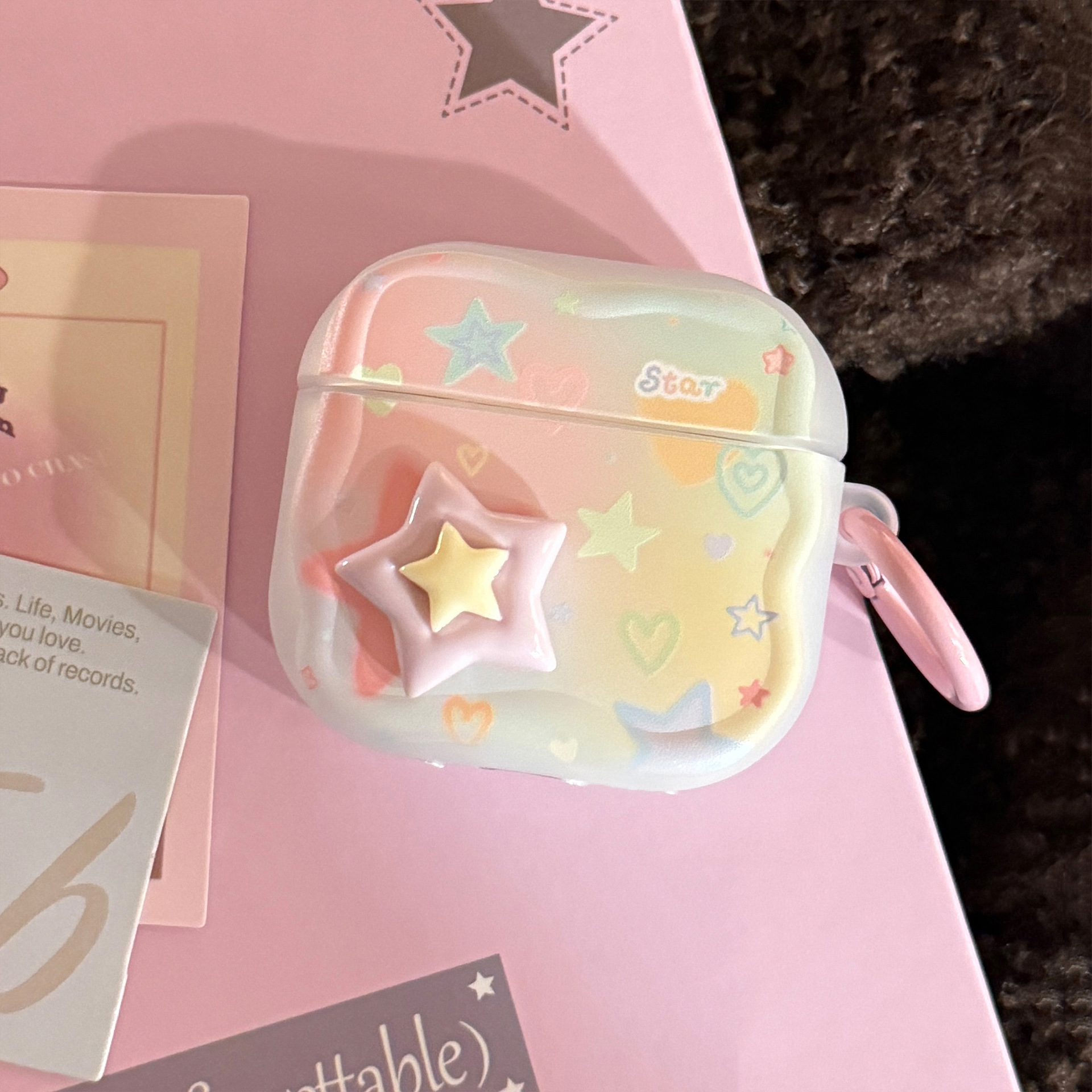 Color graffiti estrella estereoscópica airpods auriculares pro2 funda inalámbrica bluetooth 4 generación 1 anillo colgante 3