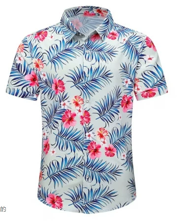2023 летняя Модная рубашка с короткими рукавами с 3D-принтом, трансграничная Гавайская креативная оставляет повседневные мужские волосы поколения
