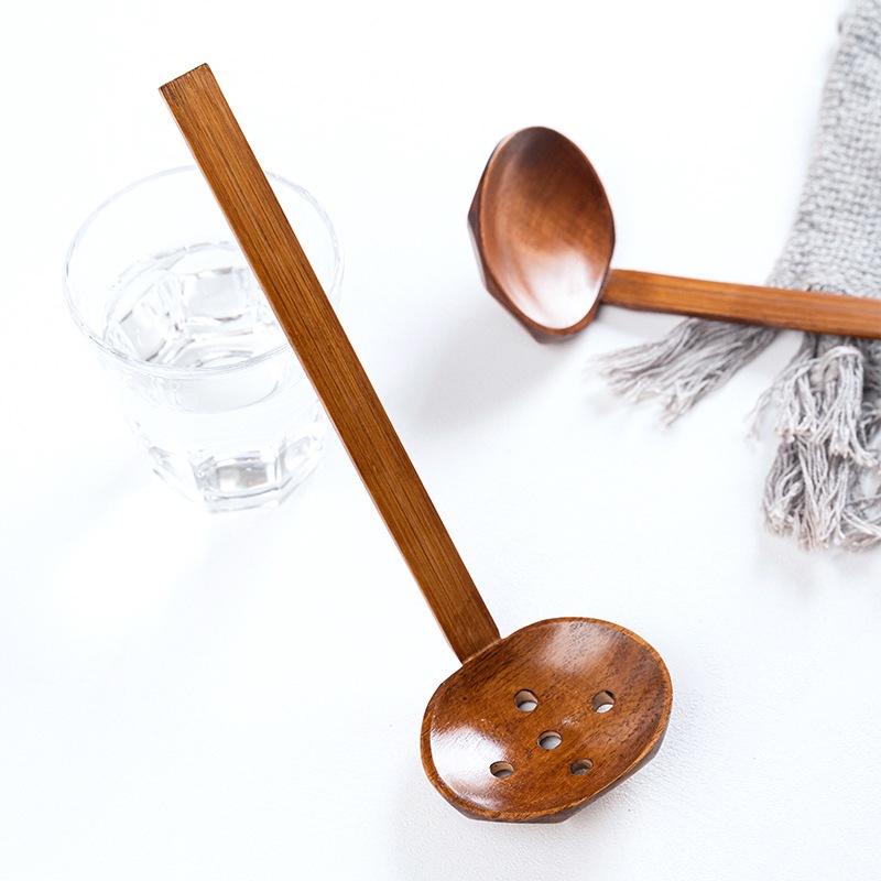 【Fan Benefits】Wooden Ramen Soup Spoon, Skimmer Spoon, Tortoiseshell Spoon, Long-Handled Spoon for Hot Pot and Spicy Soup, Household Tableware