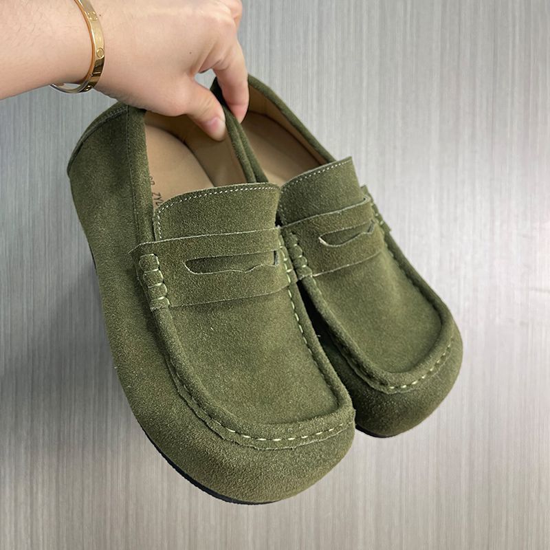 Aumentar la altura de los zapatos de base gruesa, Old Money Wind, retro cuero de veludo, zapatos casuales Muller para hombres, zapatos de viaje para hombres, zapatos Lefour para hombres.