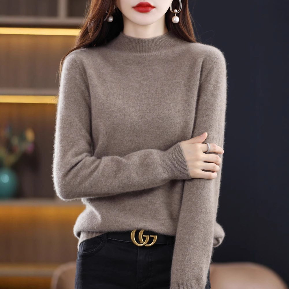 Suéter de lana estilo corto con cuello medio alto, novedad de invierno 2022, suéter ajustado y cálido para mujer, moderno y versátil