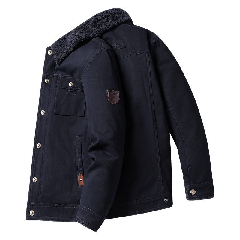 Chaqueta transfronteriza de invierno de hombres de mediana edad y camisa casual delgada de invierno de color sólido chaqueta suelta chaqueta de hombre