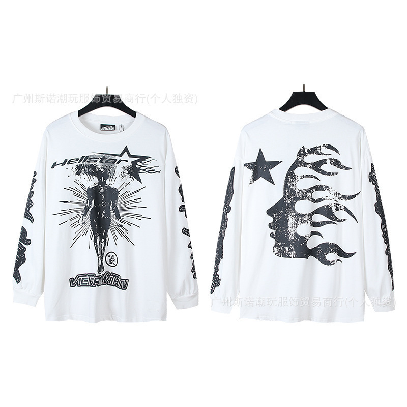 クロスボーダー 2024 Hellstar ヘルスター Tシャツ秋のアメリカのトレンディなハイストリートルーズ長袖 Tシャツ男性と女性用|undefined