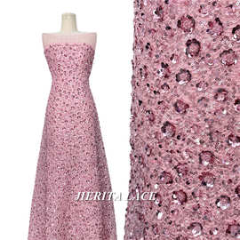 立体重工网布底辅料珠管亮片刺绣派对婚纱晚礼服面料 lace fabric