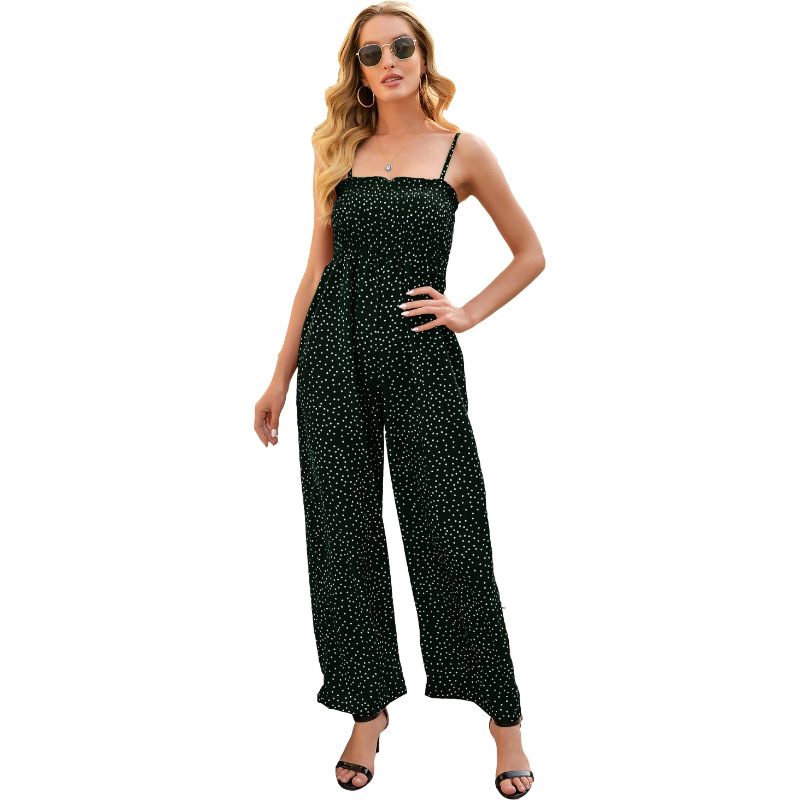 2023 estación independiente de Amazon europea y americana primavera y verano nuevas mujeres con estampado de lunares envuelto en el pecho Pantalones anchos sueltos de una pieza