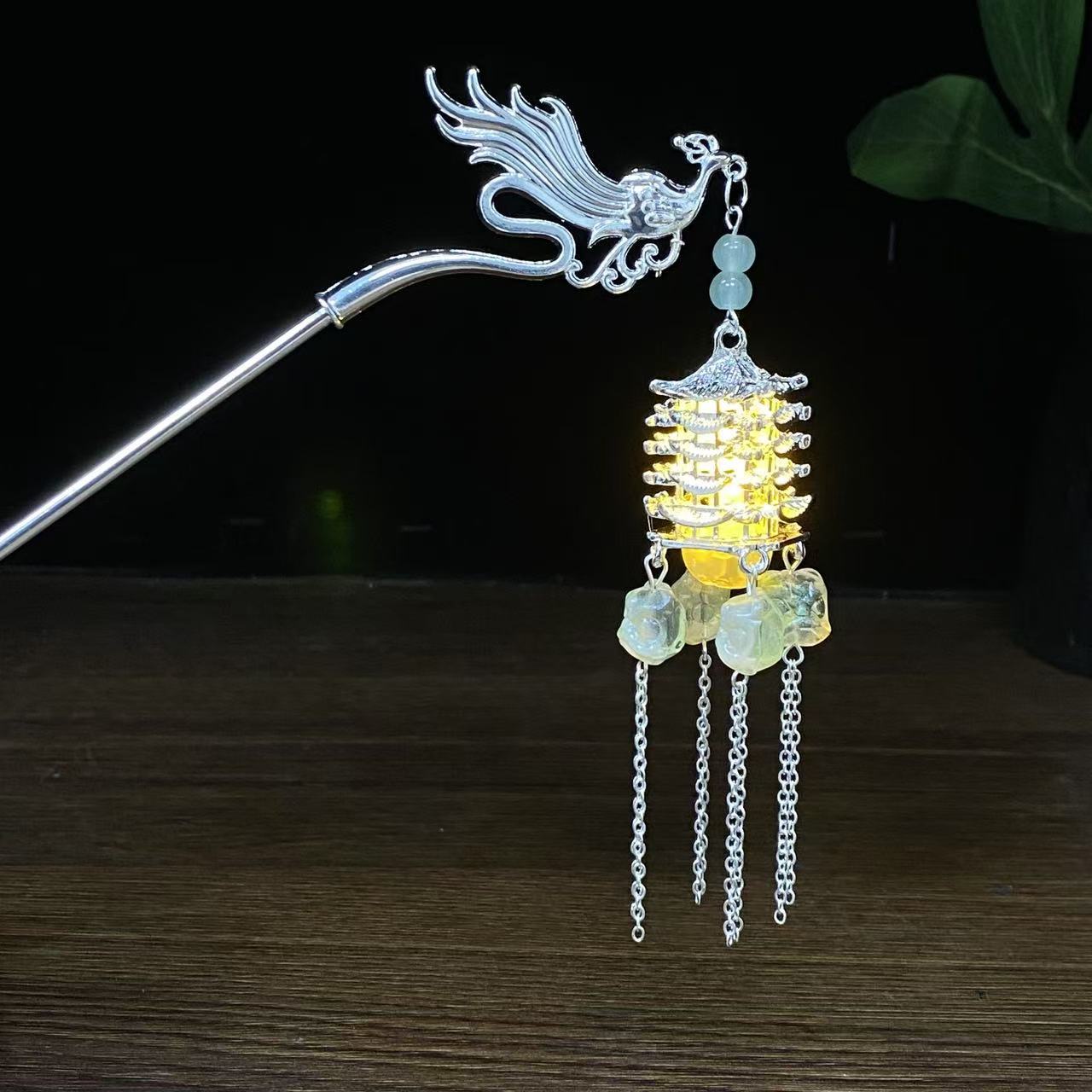 빛나는 사자 머리핀(녹색)