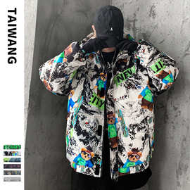 泰王男装丨潮牌小熊羽绒服男25冬季新款外套青少年雪花印花羽绒服