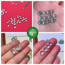 天然翡翠A货冰种小蛋面裸石戒指玻璃种戒面玻璃种镶嵌旦面满绿色