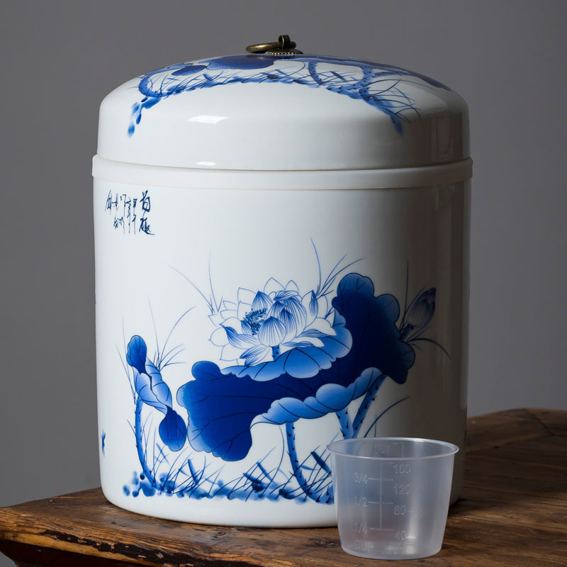 陶磁器の米のかめの家庭用の蓋付きの斤の米の桶の密封の缶の米の箱の斤の小麦粉の桶の防虫|undefined