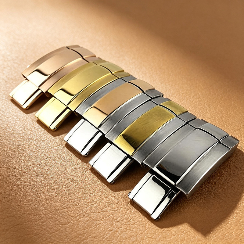 Multi-color steel strap folding clasp oyster-style safety clasp polished brushed metal watch strap replacement clasp accessory Multi-color steel strap folding clasp oyster-style safety clasp polished brushed metal watch strap replacement clasp accessory