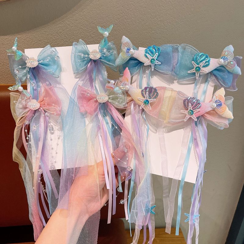 子供用マーメイドプリンセスヘアピン、スーパーフェアリーリトルプリンセス、夏用編み込みリボンヘアピン、女の子用ヘアアクセサリー|undefined