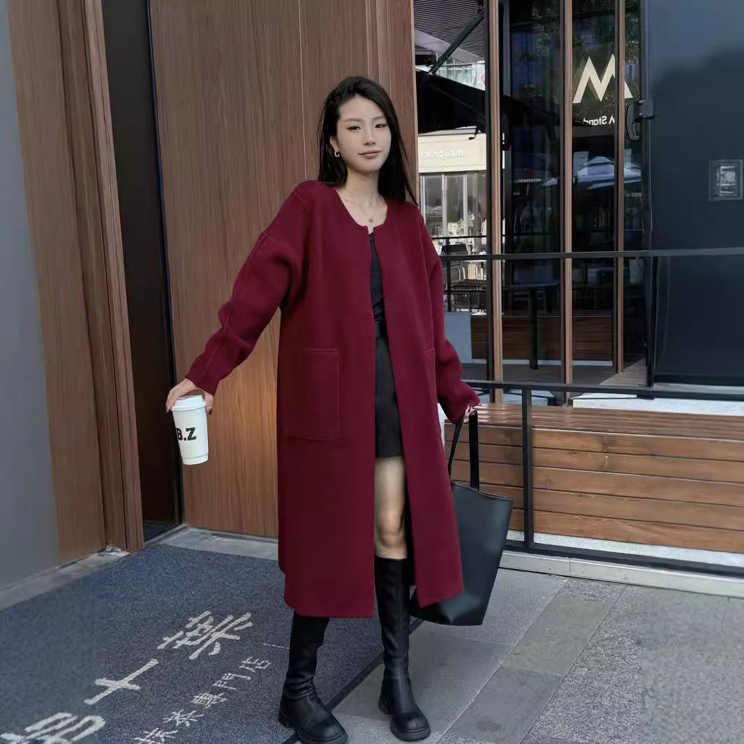 24 invierno Puyuan Angola rojo de alto nivel sensación de lana tejido cardigan para mujeres 2024 otoño invierno nuevo