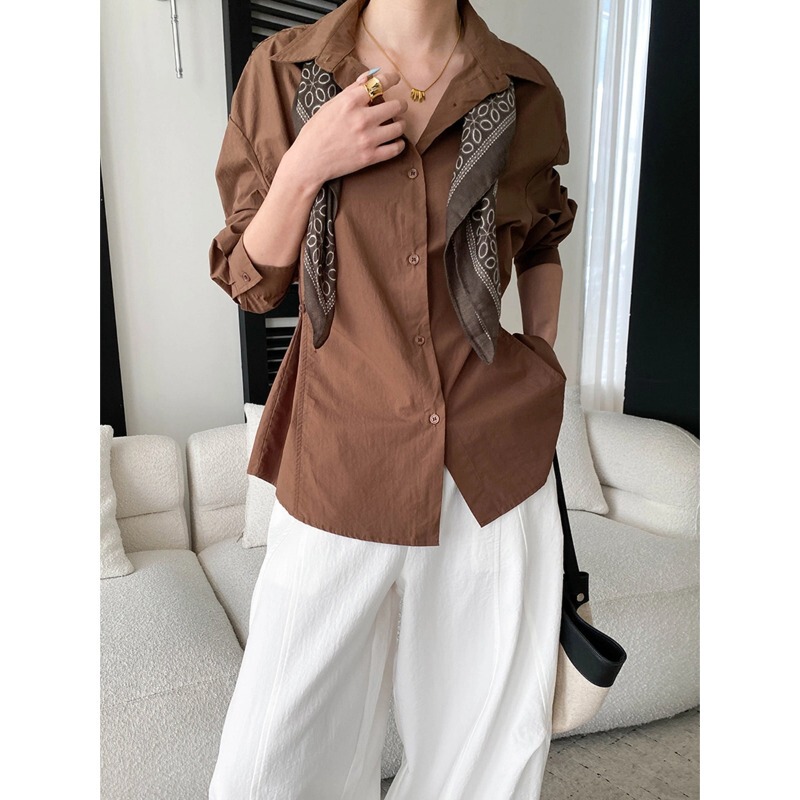 Cisnann Autumn New Collection Old Money Style Commuting Shirt with Silk Scarf and Slim Waist Design SN9282 Cisnann Autumn New Collection Old Money Style Commuting Shirt with Silk Scarf and Slim Waist Design SN9282