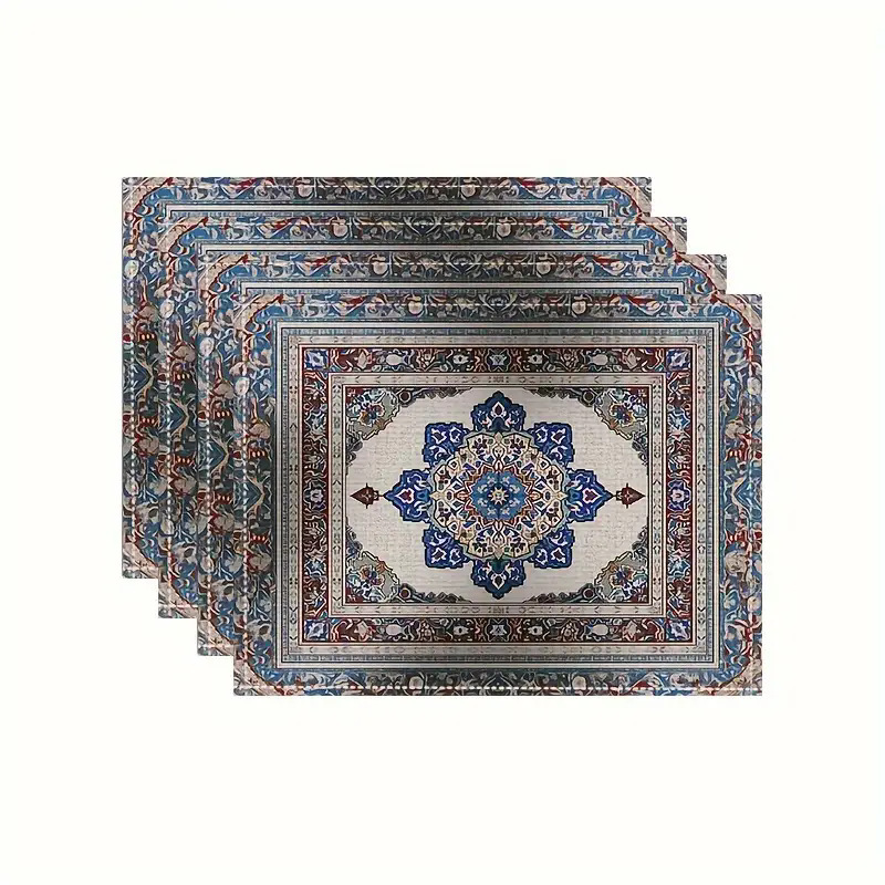 Manteles individuales navideños de lino estampado, decoración de mesa resistente al calor