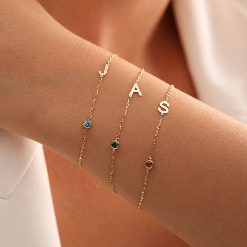 Cross-Border Etsy Custom 26-Letter Twelve Birthstone Bracelet, Niche Versatile Initial Letter Bracelet