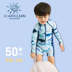 Korean children's swimsuit, Korean style sun protection one-piece long-sleeved swimsuit for boys, warm swimsuit for baby boys