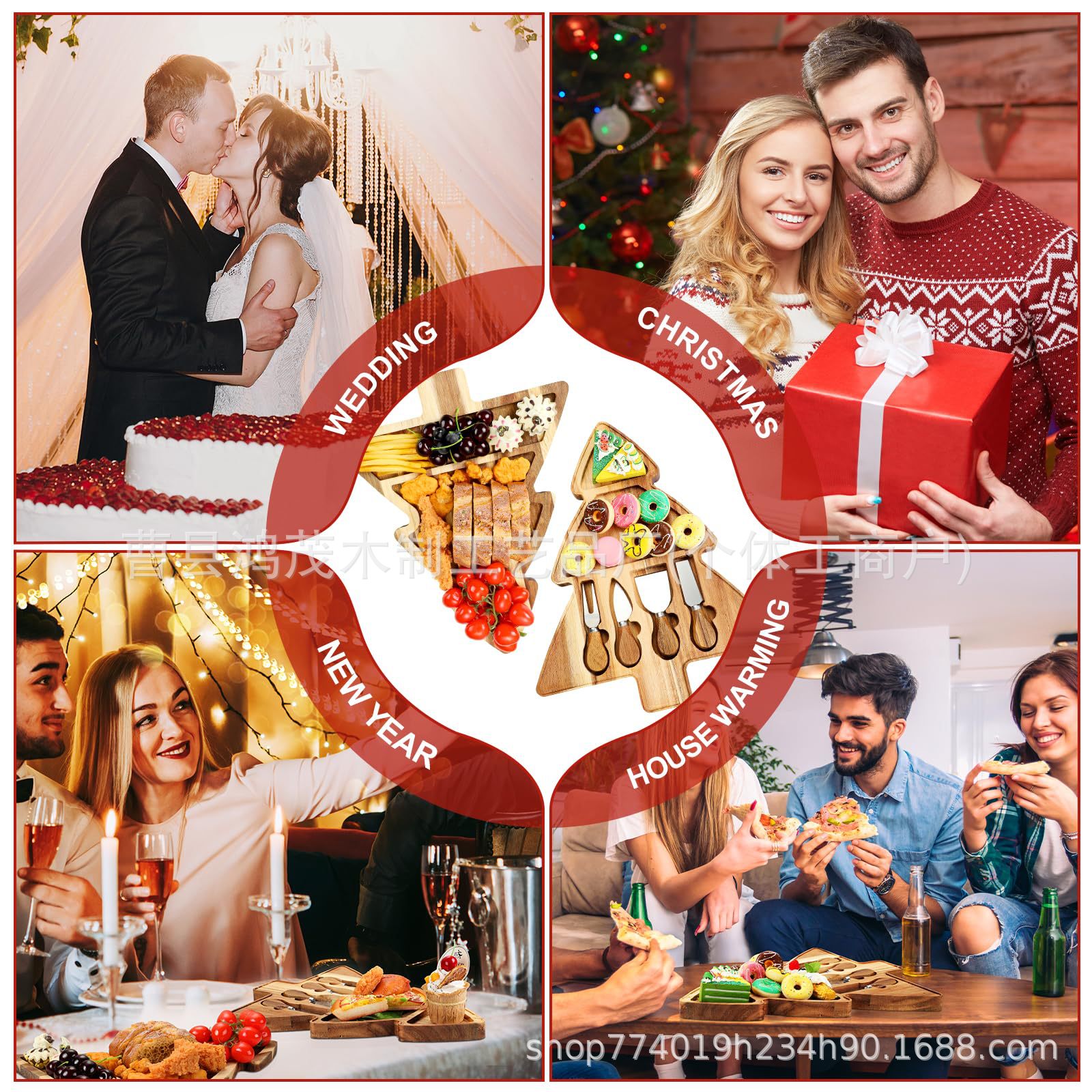 跨境圣诞树造型芝士板含刀叉水果面包切板聚餐派对甜品熟食板菜板