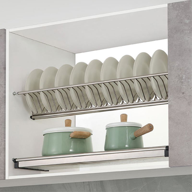 Cocina del hogar especial incorporado de doble capa de almacenamiento de rack estante de plato gabinete de almacenamiento 201 de acero inoxidable rack de drenaje hardware