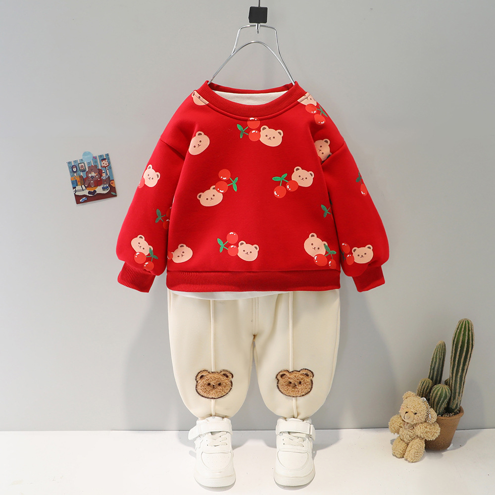 Male baby Autumn and winter thickening keep warm Two piece set 2021 new pattern Plush Children's clothing baby suit children clothes On behalf of