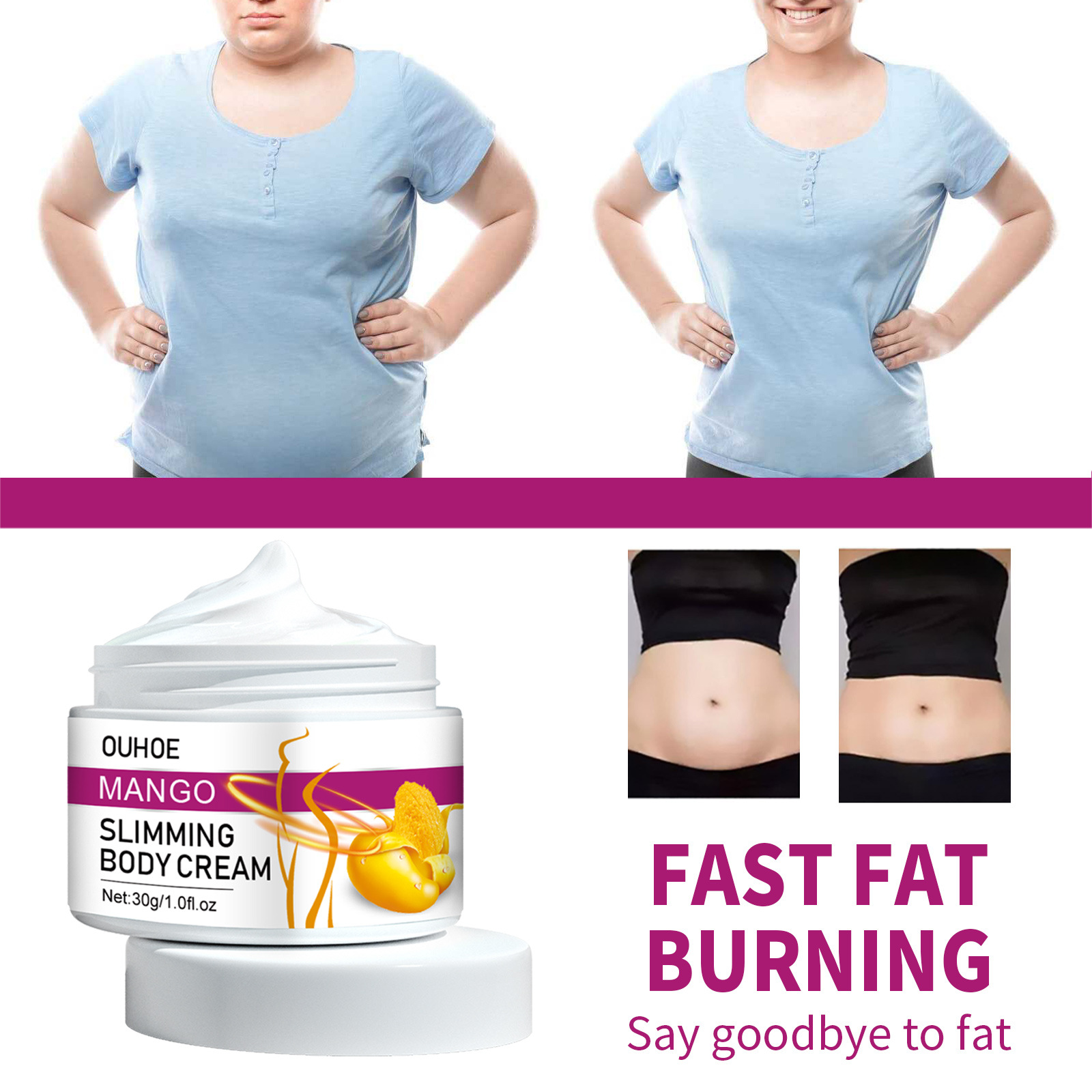 OUHOE Mango laihdutusvoide vatsan supistukseen, vyötärön muotoiluun, ison vatsan kiinteytykseen, käsivarsien palvontaan, lihahierontaan ja kohotukseen_voghion.com