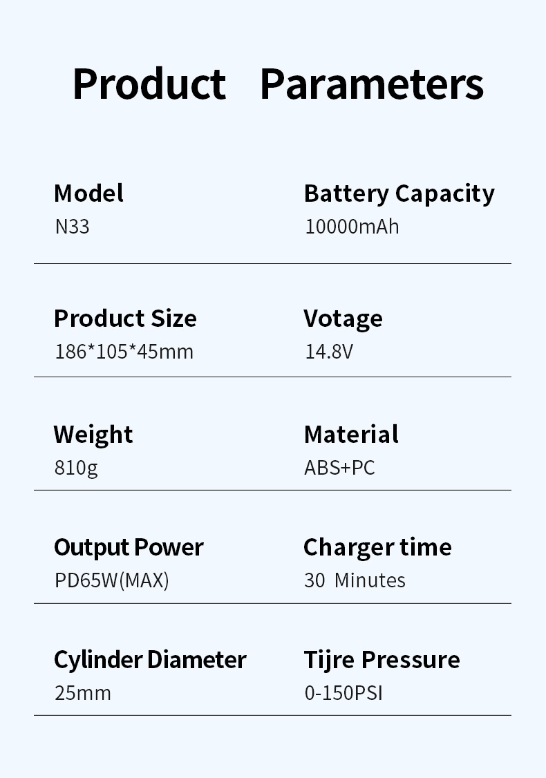 【N33】Cross-Border Car Emergency Starting Power Supply, Air Pump, Integrated Power Supply, Multi-Functional Portable Battery Ignition