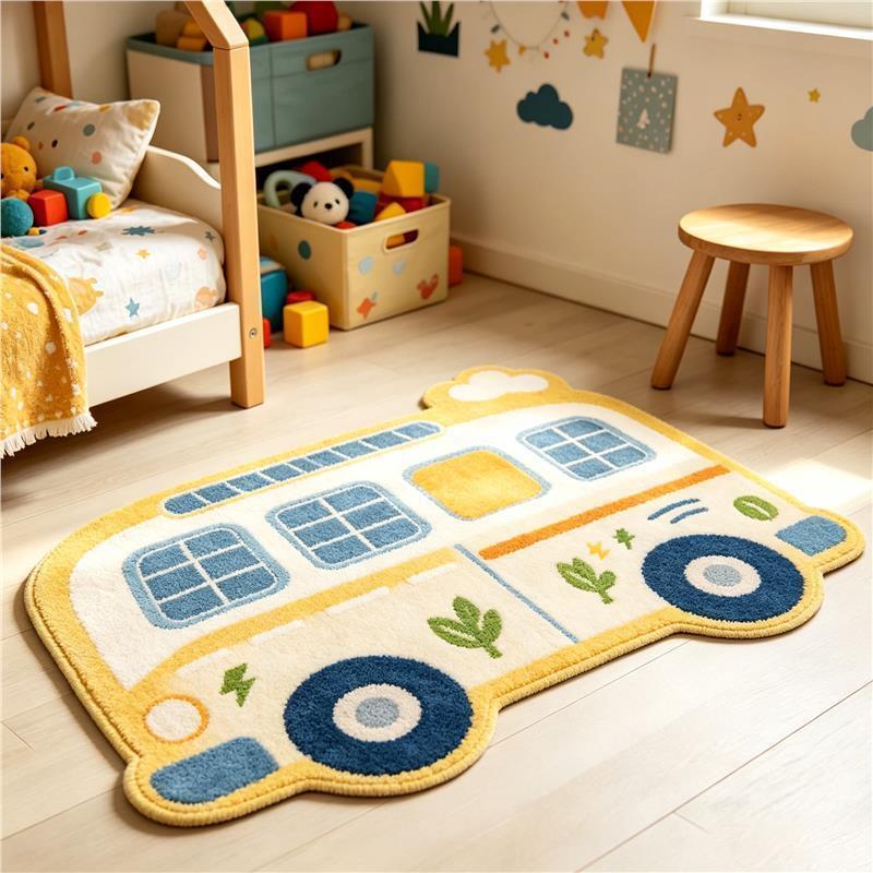 Cartoon-shaped bus imitation cashmere thickened floor mat for study reading area, cooling decorative floor mat, shower room floor mat