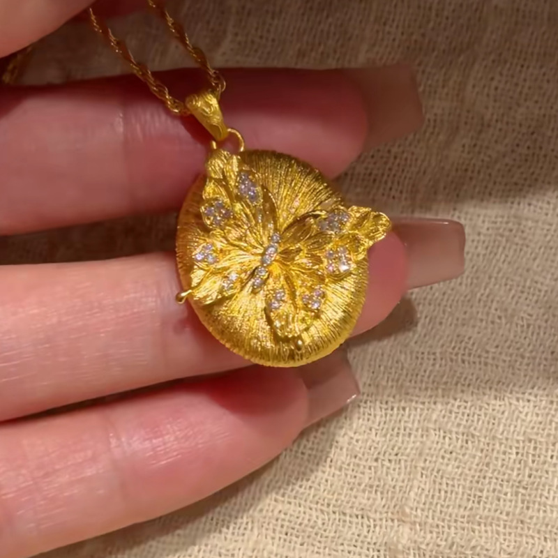 轻奢风S925银拉丝立体蝴蝶项链女精致感拉丝微镶奢华气质项链|undefined