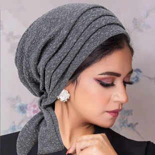 Amazon new powder thread four bar long tail scarf cap chemotherapy cap ladies two pit long tail hat