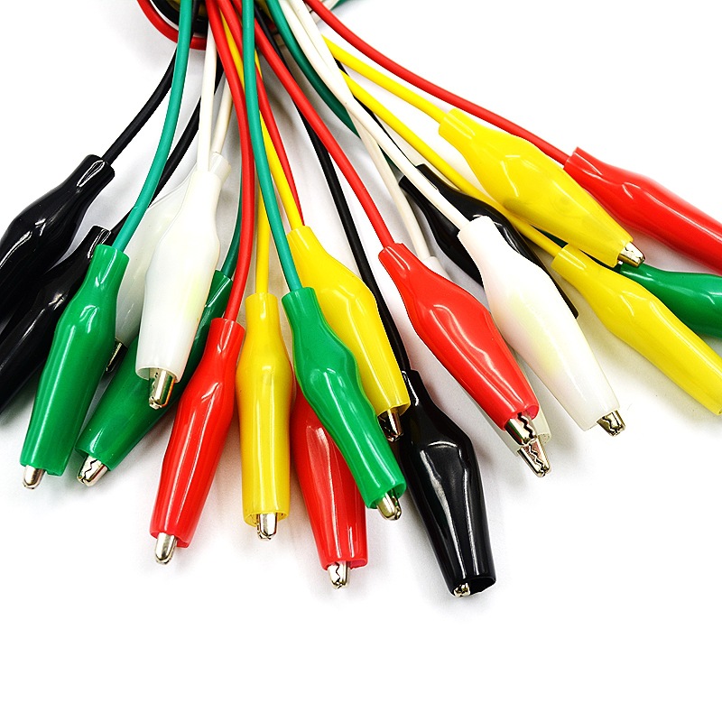彩色鳄鱼夹测试线导线电源线5色随机双头带线长50cm大中小号10条