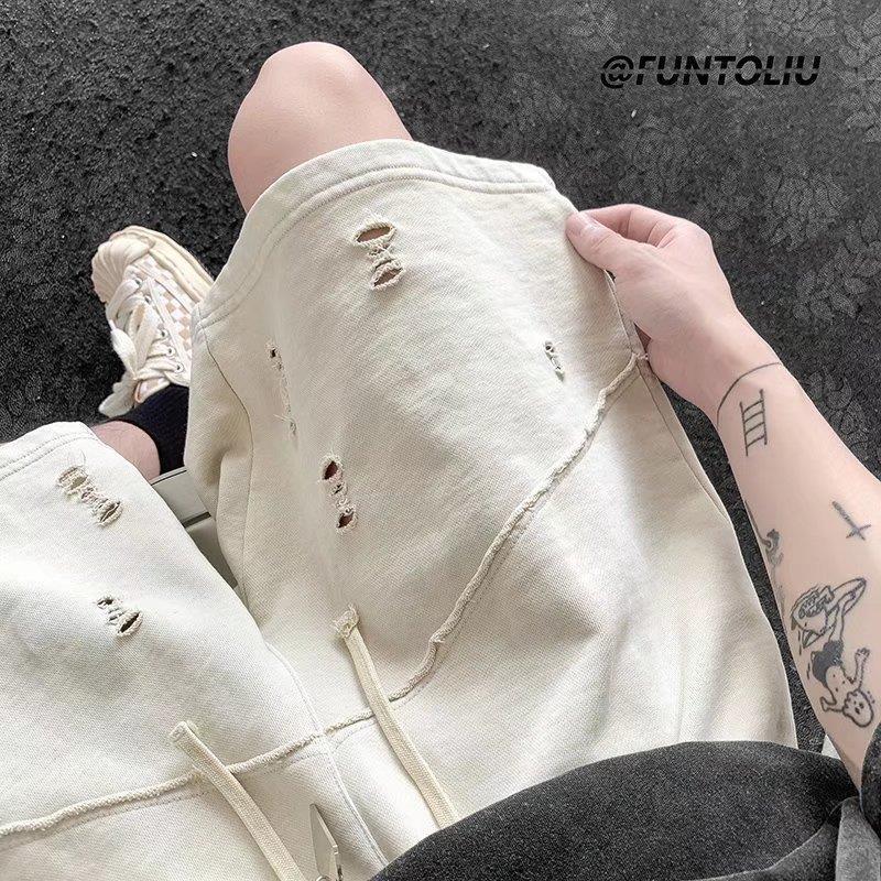 American Retro Hole Casual Shorts Men's Summer Trendy Brand Ins High Street Old Basketball Sports Pants