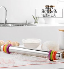 304不鏽鋼可調型擀麵杖可調寬度厚度刻度不沾烘焙一體無縫擀麵棍