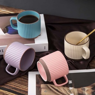 Source Factory Modern Casual Striped Mug Customized Large Capacity Milk Cup Couple Cup Style Coffee Cup Customized