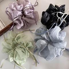 韓国版イン夏新作パールリボンリボンガーゼサテンヘアゴム優しい妖精ヘアロープヘアアクセサリー