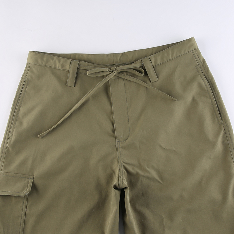 Style Street Low Waist Personality Pocket Wide Leg Drawstring Ankle-Tied Two Way Wear Woven Pants in Pants