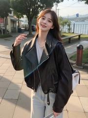 港风复古黑色皮衣外套女早秋2025新款高级感超好看短款pu机车夹克