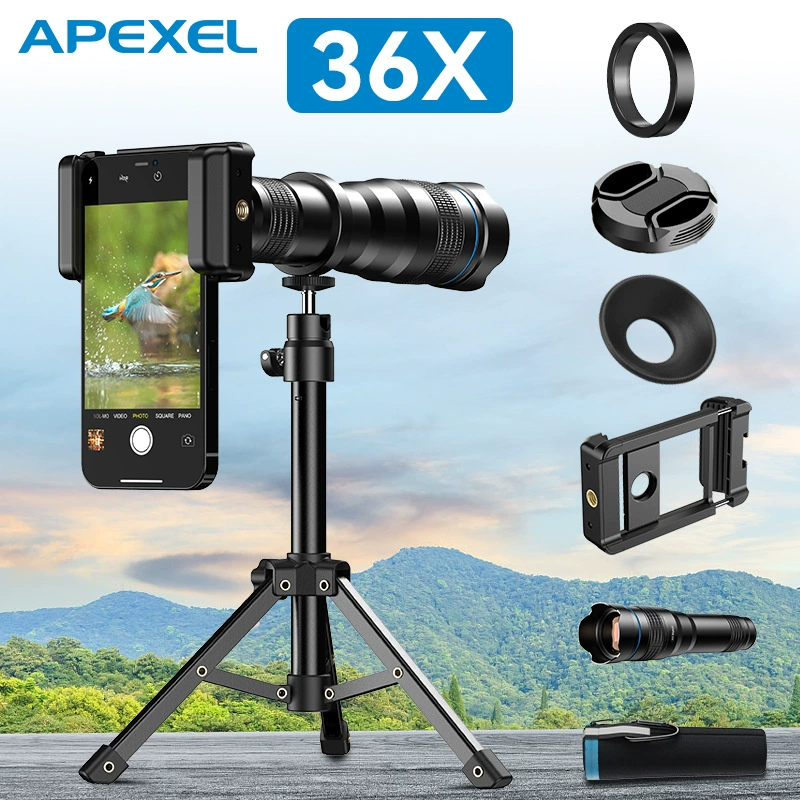 Телеобъектив APEXEL, пользующийся большим спросом, для мобильных телефонов, 36-кратный зум, для съемки на открытом воздухе, концертов, спортивных мероприятий, прямых трансляций, рыбалки