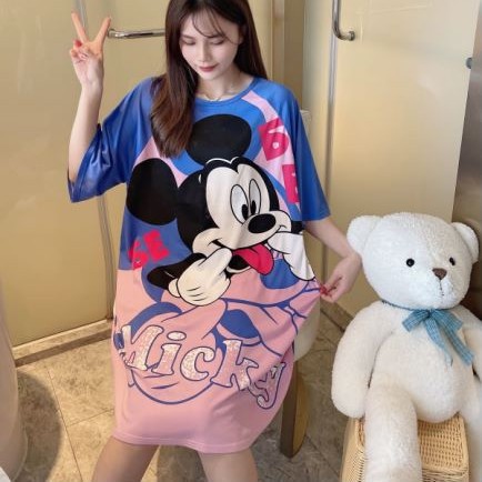 Camisón de comercio exterior del sudeste asiático pijamas de manga corta para mujer verano leche delgada Seda Falda cultural puesto de dibujos animados ropa para el hogar